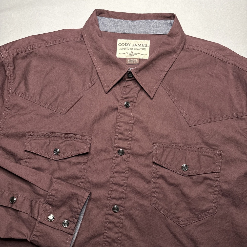 Cody James Mens Treadstone Burgundy Pearl Snap XL Long Sleeve Western Shirt